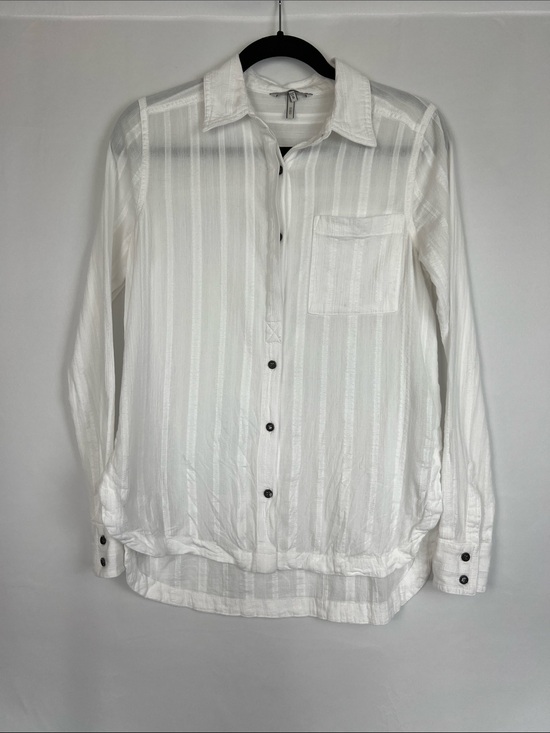 BKE Tops - BKE‎ White Vertical Stripe Button-Down Shirt/ Swim Cover Up Top- Size Small